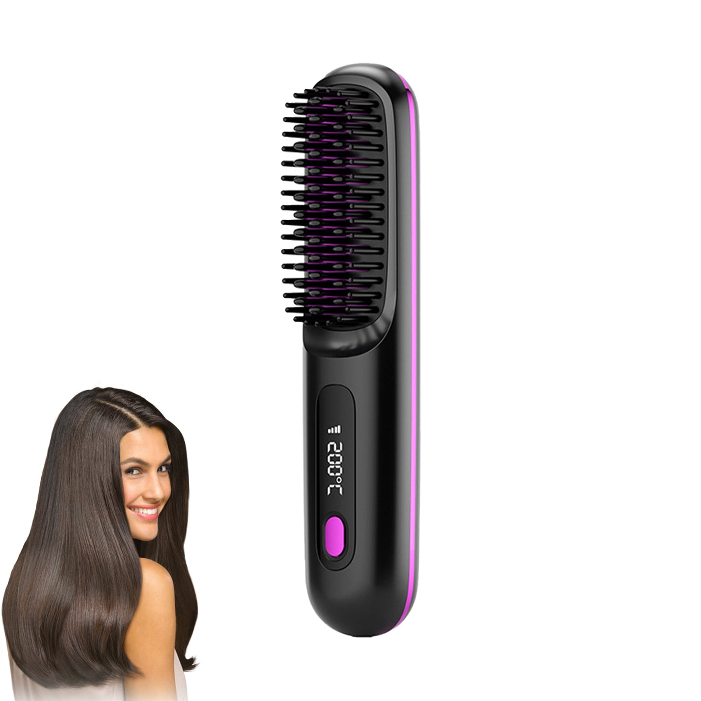 Brusho Hair Pro, Portable Cordless Hair Straightener Brush with LED Display, Mini Ionic Hot Comb Straightener for Women, USB Rechargeable Portable Hair Straightener