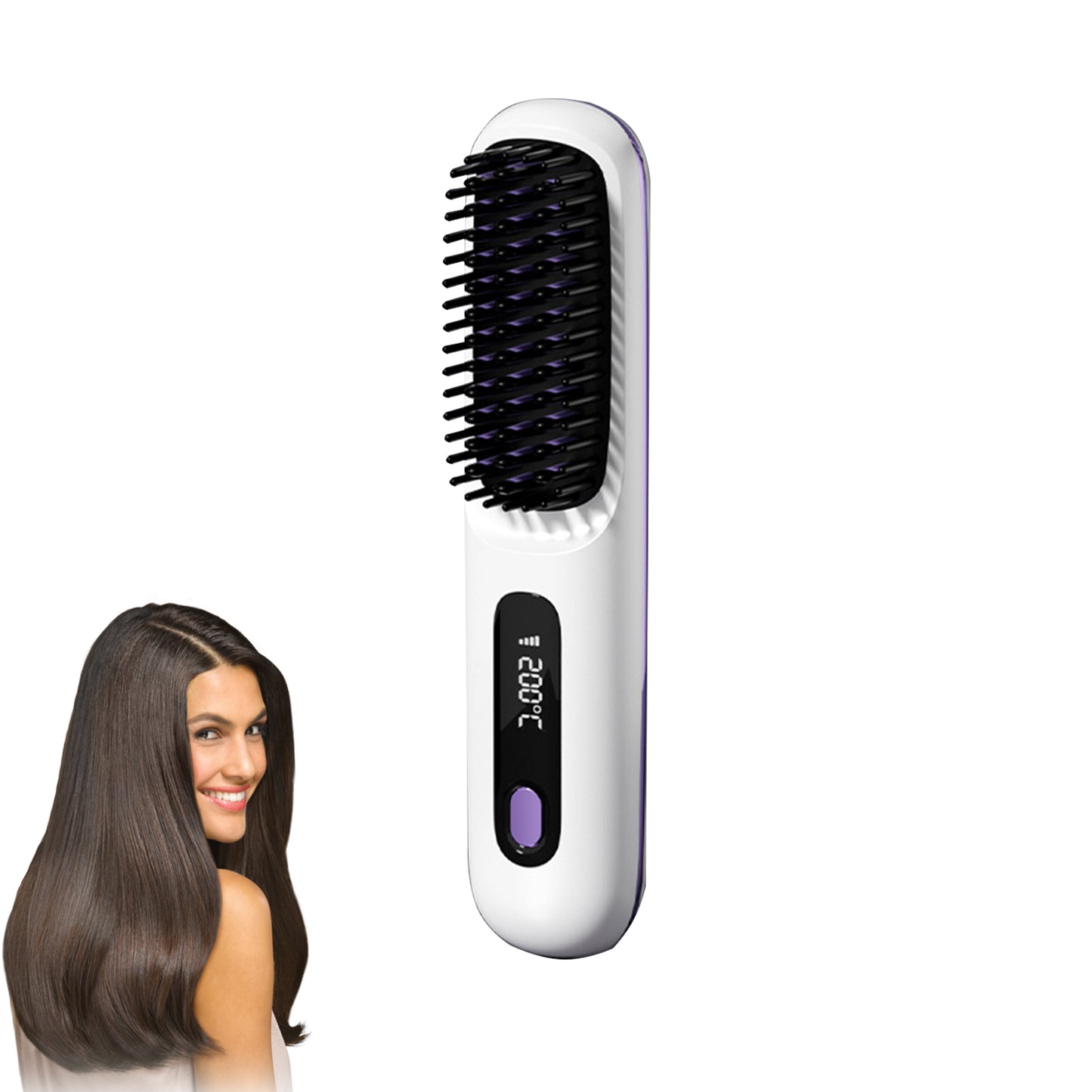 Brusho Hair Pro, Portable Cordless Hair Straightener Brush with LED Display, Mini Ionic Hot Comb Straightener for Women, USB Rechargeable Portable Hair Straightener