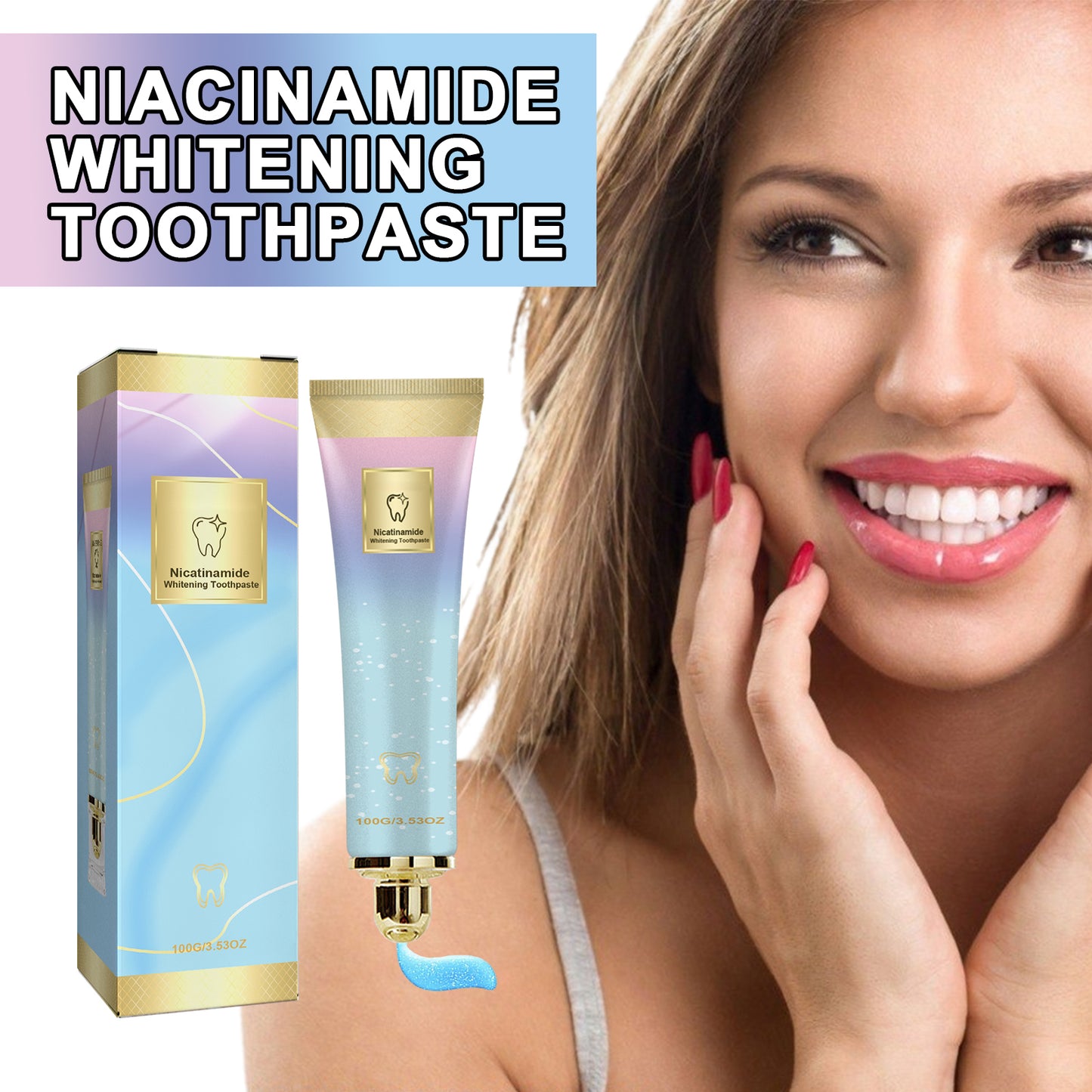 Nicotinamide Whitening Toothpaste, Yellow Teeth Whitening Niacinamide Toothpaste, Toothpaste Fresh Breath Niacinamide, Repair and Protect Teeth, Extra Fresh, Sensitive Teeth Prevention, Antiplaque, Natural Peppermint