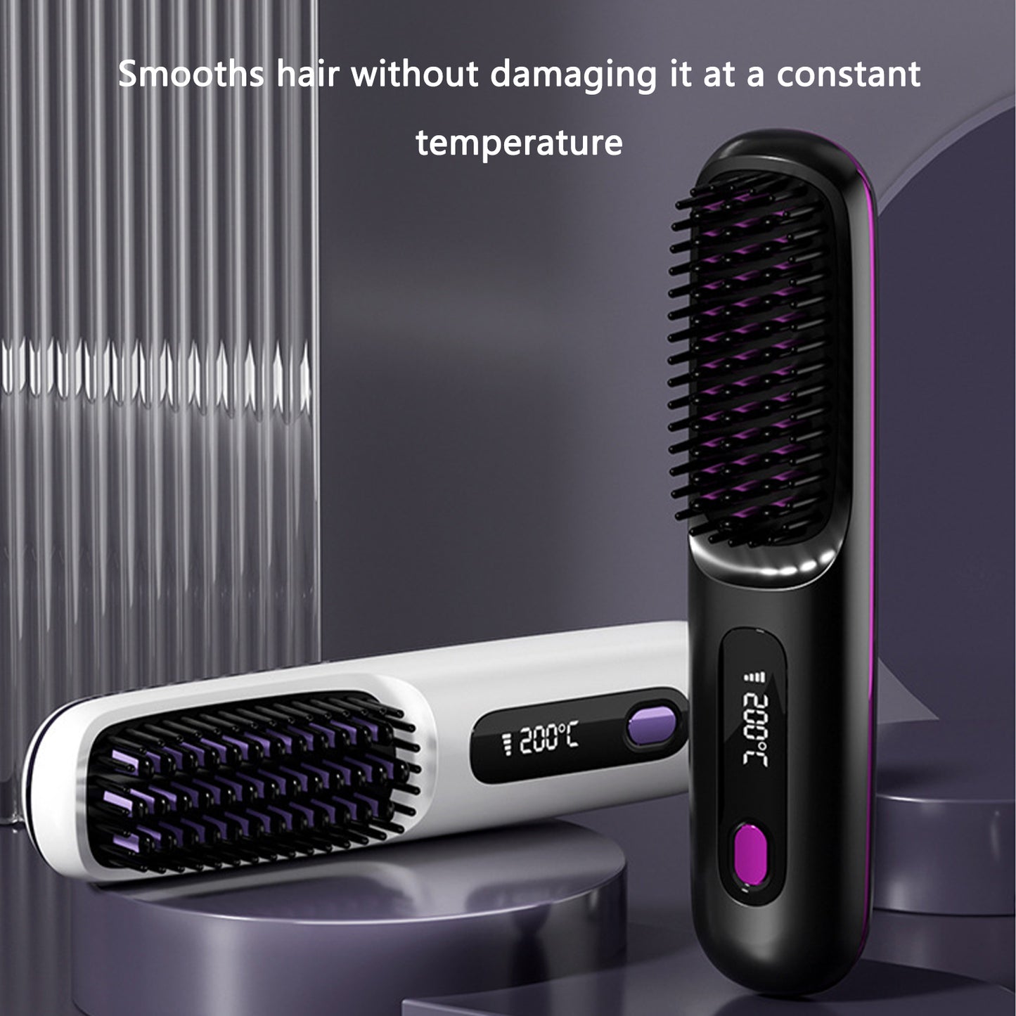 Brusho Hair Pro, Portable Cordless Hair Straightener Brush with LED Display, Mini Ionic Hot Comb Straightener for Women, USB Rechargeable Portable Hair Straightener