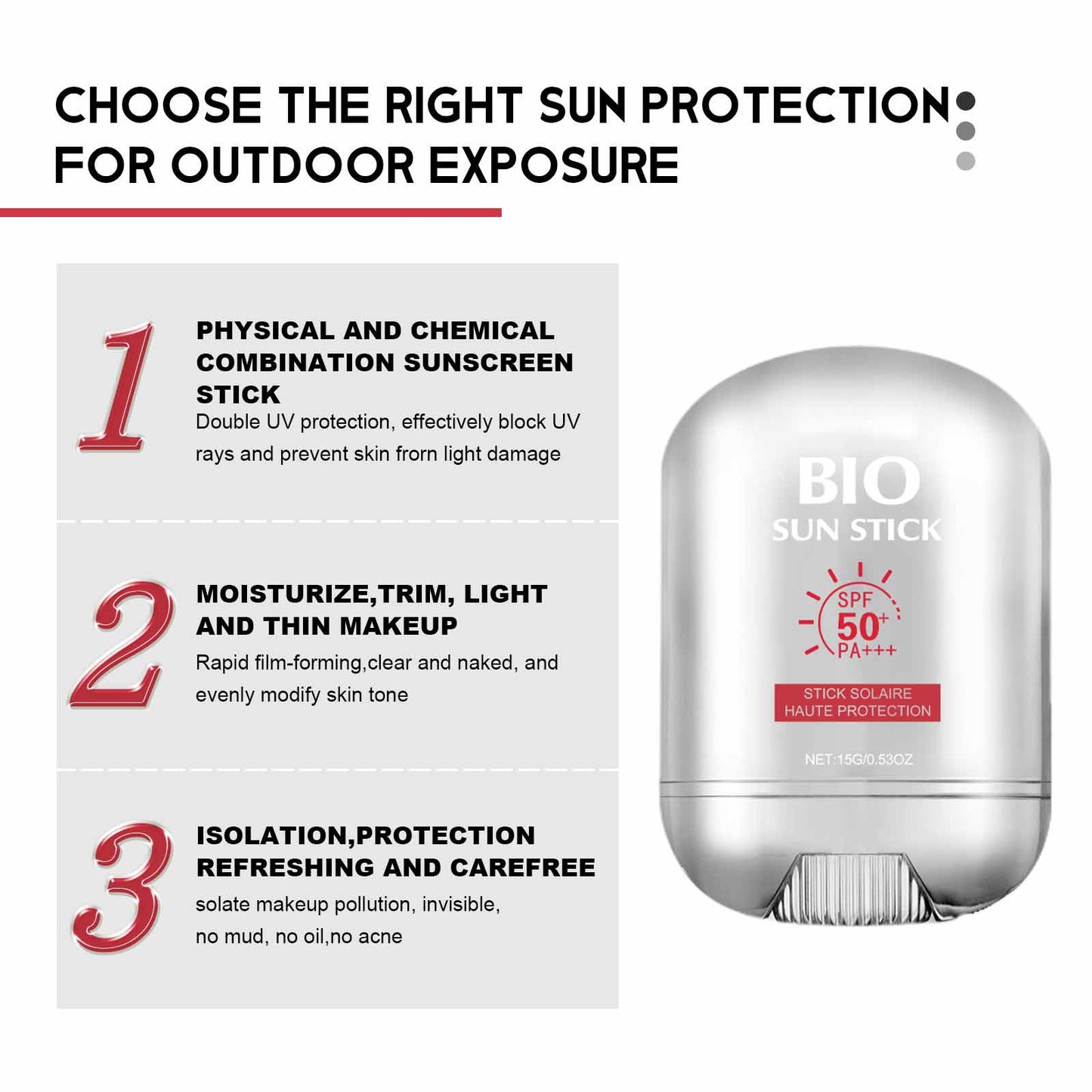 Bio Sun Stick Pro, Bio Sun Stick Spf50, Peptide 9 Bio Sun Stick Spf50, Portable UV Protection Sunscreen Stick, with Peptide Complex, Beach Defense Water-Resistant SPF 50+