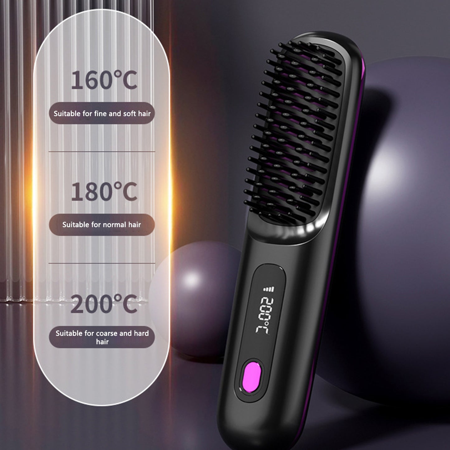 Brusho Hair Pro, Portable Cordless Hair Straightener Brush with LED Display, Mini Ionic Hot Comb Straightener for Women, USB Rechargeable Portable Hair Straightener