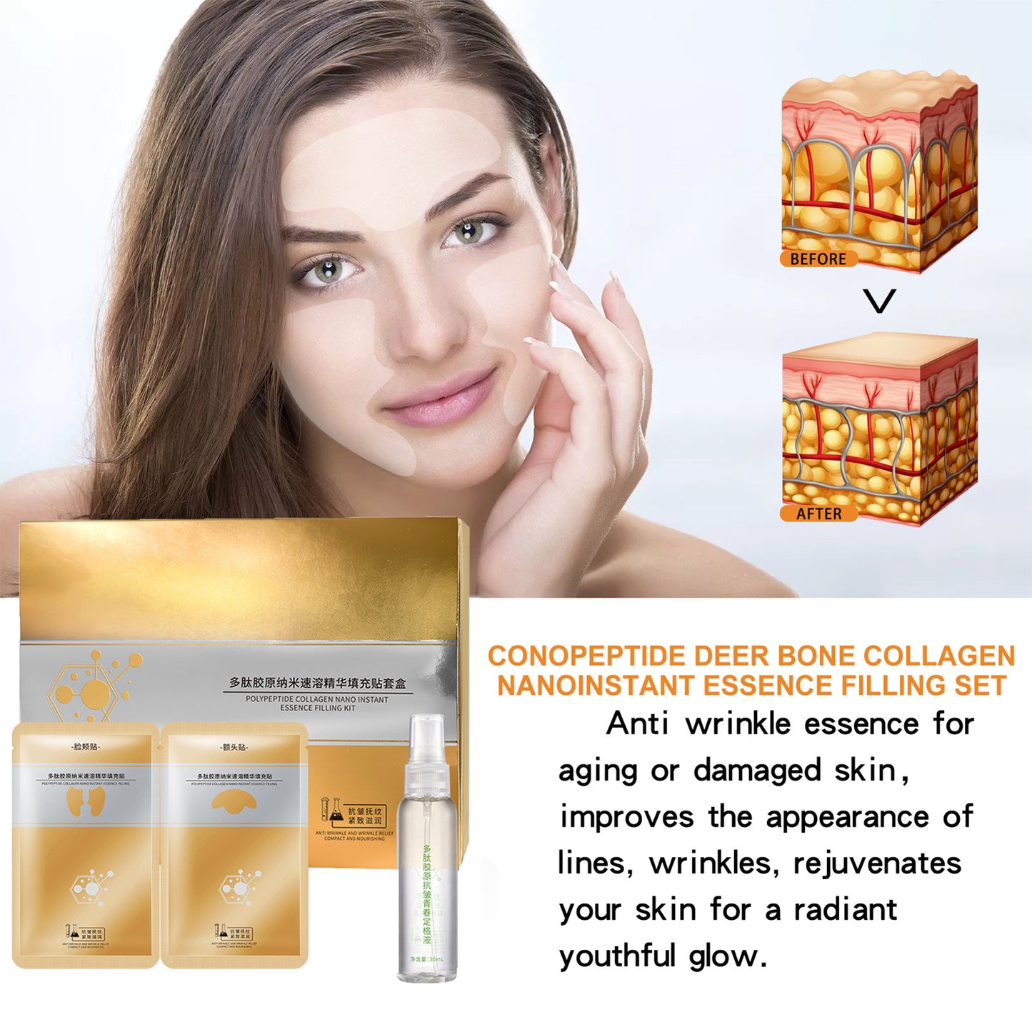 Spiral Peptide Deer Bone Collagen Essence Kit, PeptiDew Korean Peptide Deer Bone Soluble Collagen Film, Highprime Collagen Film, Korean Technology Soluble Collagen