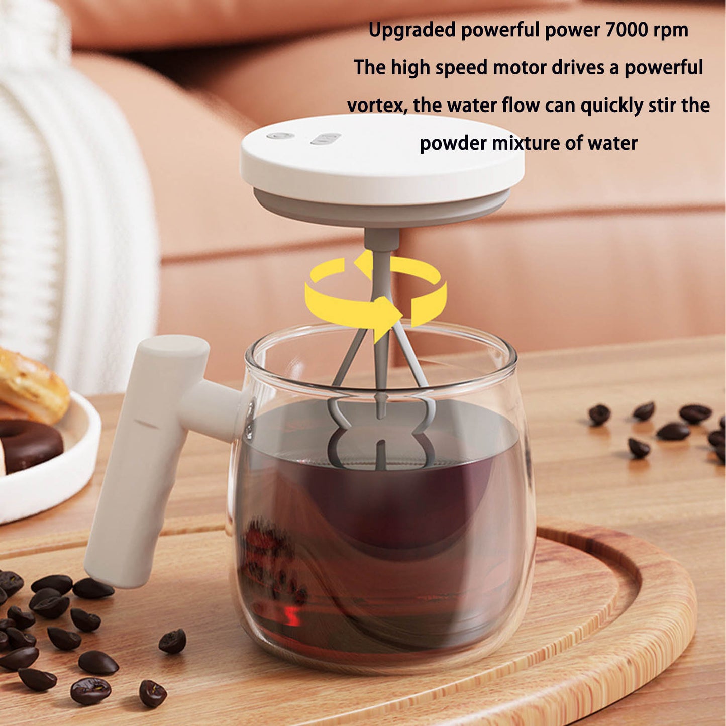 Self Stirring Mug, Waterproof Glass Self Stirring Travel Coffee Cup, 400ML USB Charging High Speed Mixing Cup, Electric High Speed Mixing Cup with Detachable Stirring Rod for Mixer Coffee,Milk,Tea