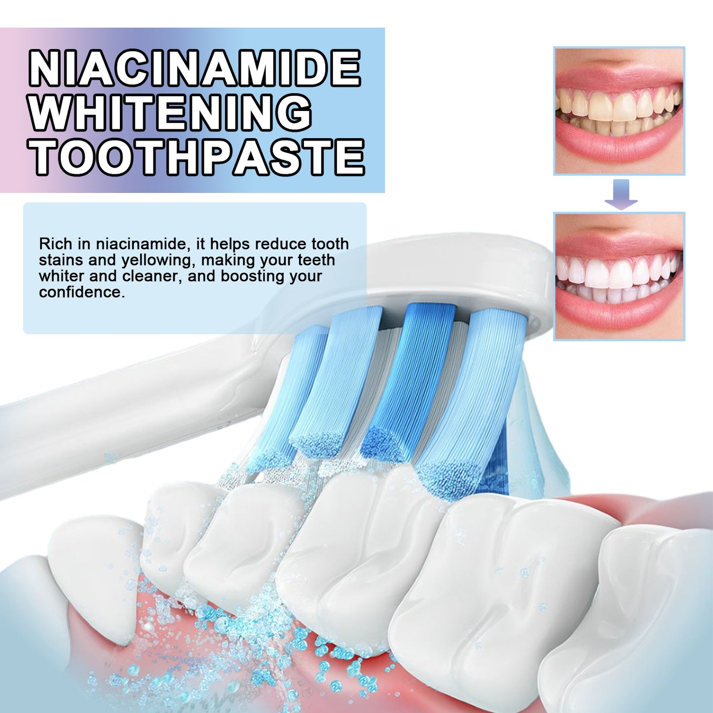 Nicotinamide Whitening Toothpaste, Yellow Teeth Whitening Niacinamide Toothpaste, Toothpaste Fresh Breath Niacinamide, Repair and Protect Teeth, Extra Fresh, Sensitive Teeth Prevention, Antiplaque, Natural Peppermint