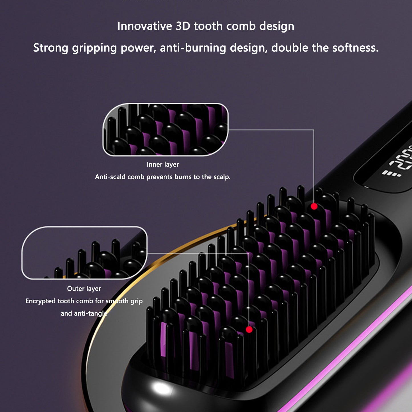 Brusho Hair Pro, Portable Cordless Hair Straightener Brush with LED Display, Mini Ionic Hot Comb Straightener for Women, USB Rechargeable Portable Hair Straightener