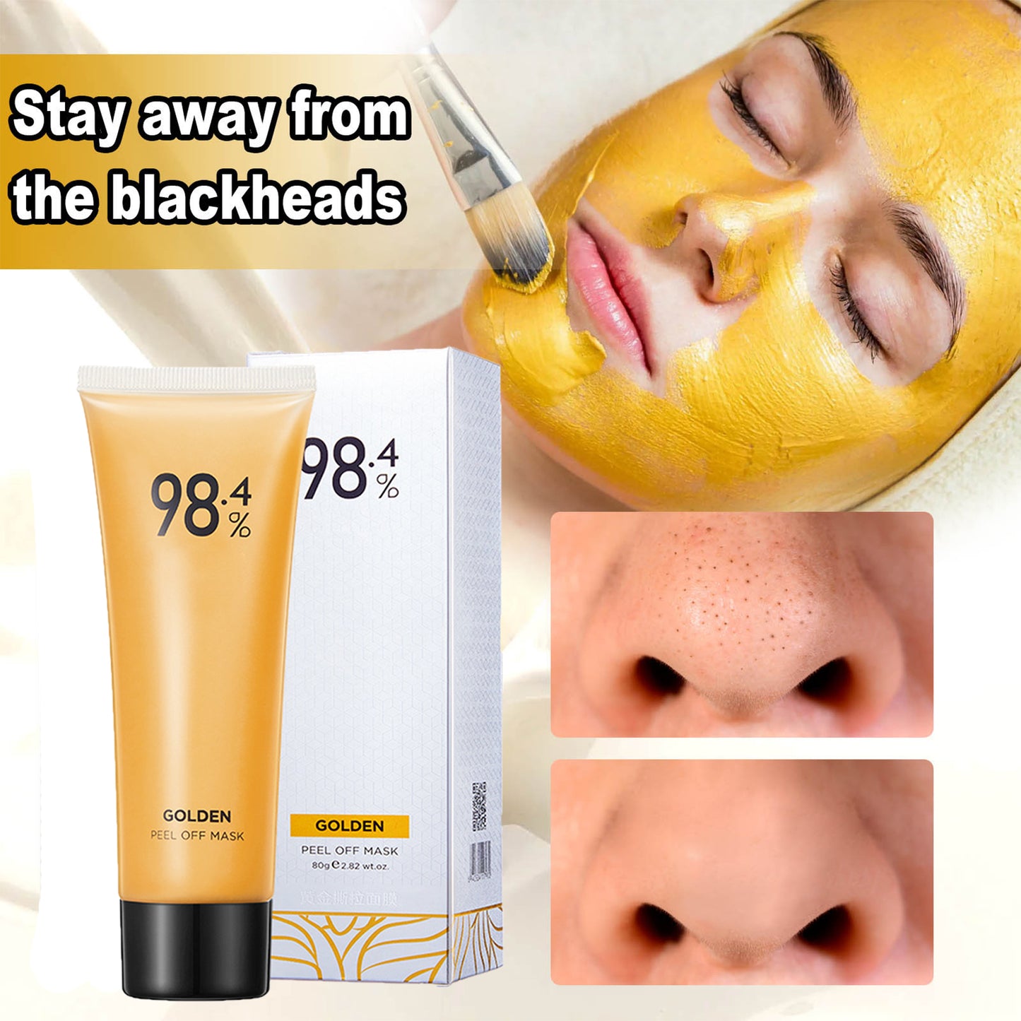 Gold Foil Peel-Off Mask, Peel-Off Anti-Wrinkle Face Mask, 98.4% Gold Face Mask, Remove Blackhead and Deeply Cleans Moisturizing Mask, Golden Peel Off Mask Cleans Pores