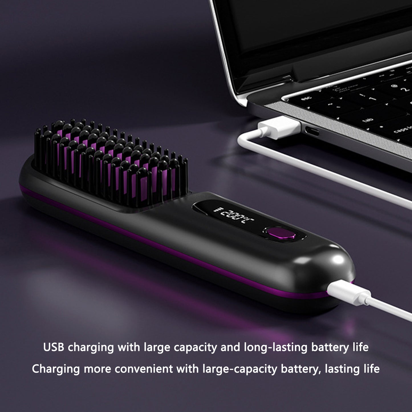 Brusho Hair Pro, Portable Cordless Hair Straightener Brush with LED Display, Mini Ionic Hot Comb Straightener for Women, USB Rechargeable Portable Hair Straightener