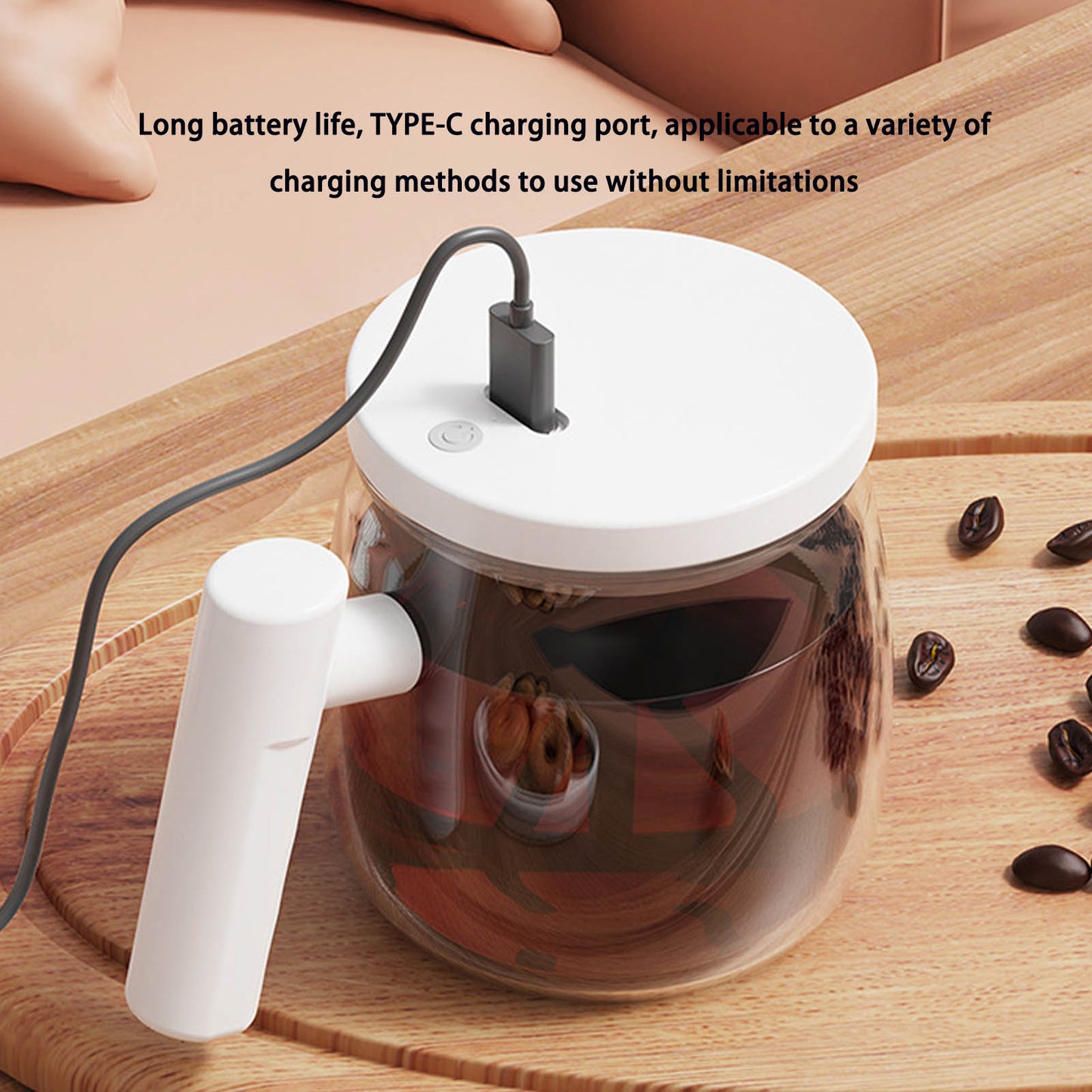 Self Stirring Mug, Waterproof Glass Self Stirring Travel Coffee Cup, 400ML USB Charging High Speed Mixing Cup, Electric High Speed Mixing Cup with Detachable Stirring Rod for Mixer Coffee,Milk,Tea